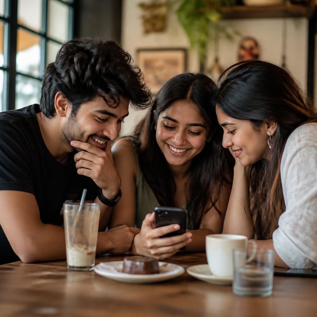 Friends choosing a plan together over coffee