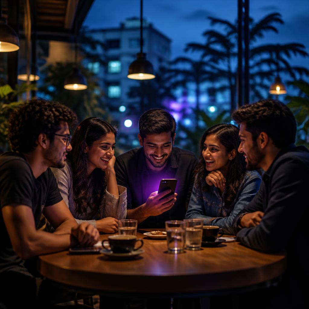 Friends making a plan together at a neighborhood venue
